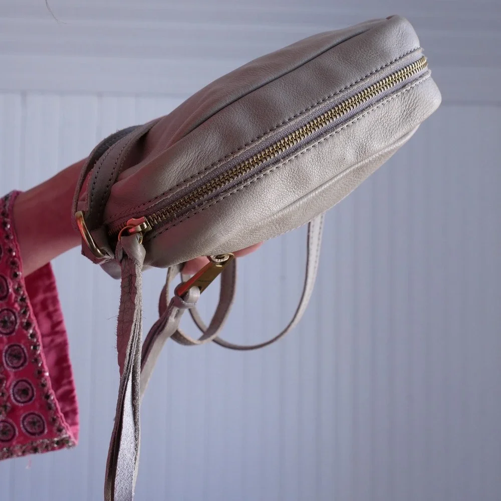 Margot‎ NY sage green pebbled leather mini crossbody bag